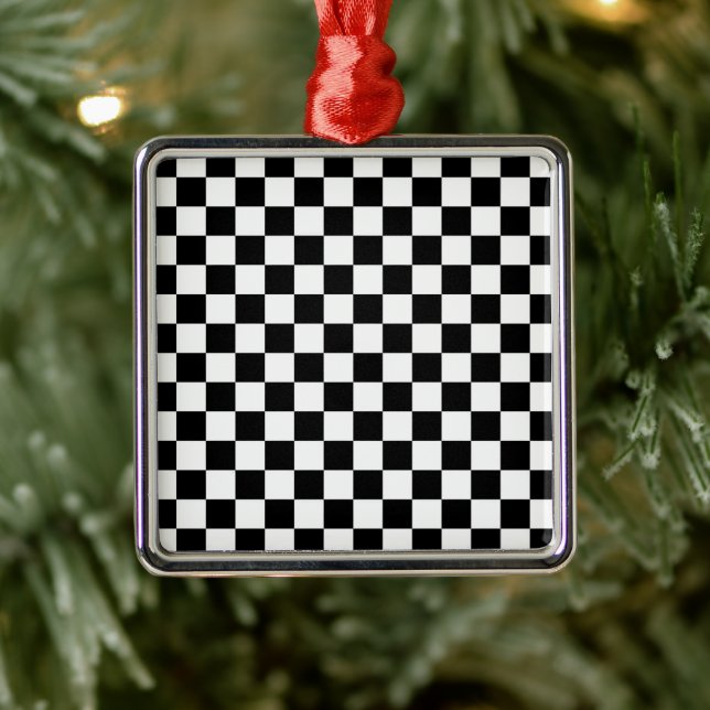 Black White Checkered jul Square Ornament (Träd)