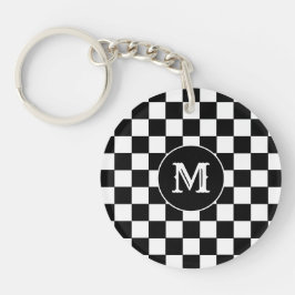 Black White Checkered Keychain Capital Initial