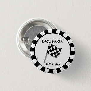 Black White Checkge Flagga Party Namn Badge vid Tä Knapp