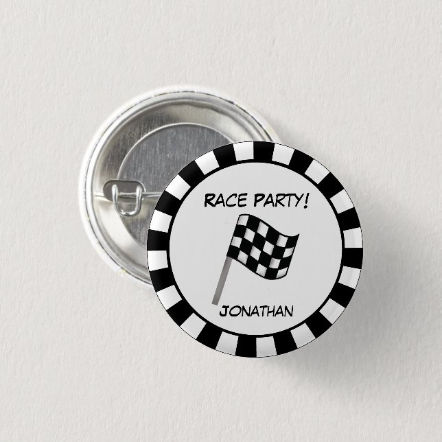 Black White Checkge Flagga Party Namn Badge vid Tä Knapp (Framsida & baksida)