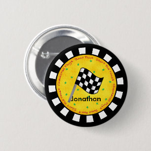 Black White Checkge Flagga Round Namn Badge Knapp