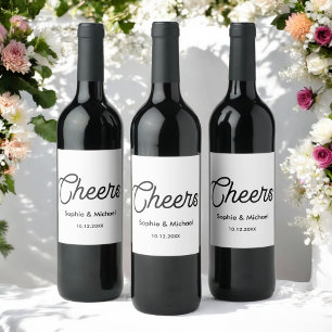 Black White Cheers Simple Vin-etikett Vinflaska Etikett