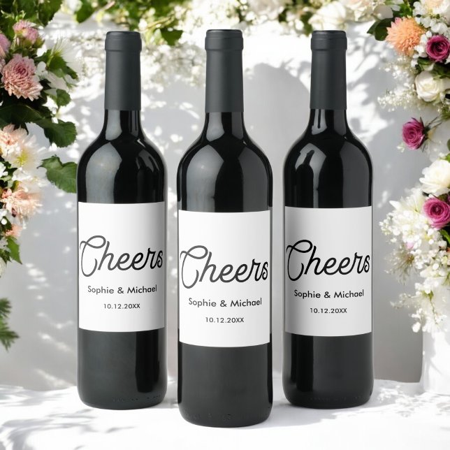 Black White Cheers Simple Vin-etikett Vinflaska Etikett (Skapare uppladdad)