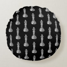Black & White Chess Figurer Linocut Kung