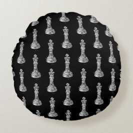 Black & White Chess Figurer Linocut Kung Rund Kudde