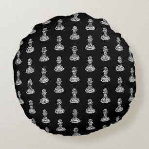 Black & White Chess Figurer Linocut Pawn Rund Kudde