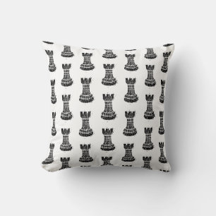 Black & White Chess Figurer Linocut Rook Kudde