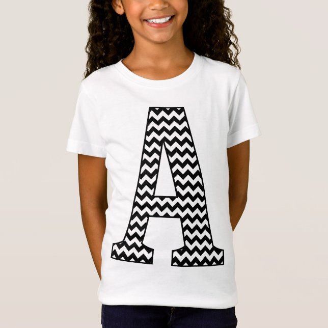 Black & White Chevron A Monogram Girl's T-Shirt (Framsida)