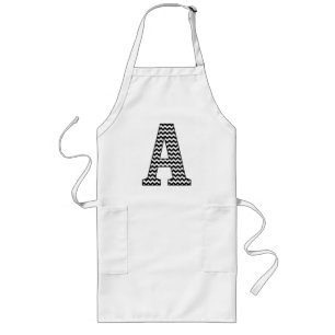 Black & White Chevron A Pocket Monogram Långt Förkläde