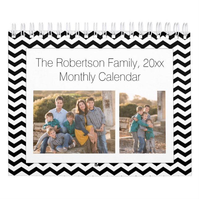 Black White Chevron Anpassningsbar Photo Collage 2 Kalender (Omslag)