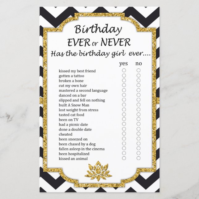 Black White Chevron Birthday någonsin eller aldrig (Framsida)