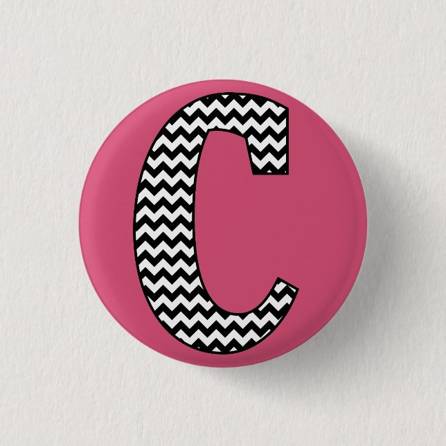 Black & White Chevron "C" Monogram Round Button Knapp (Framsida)