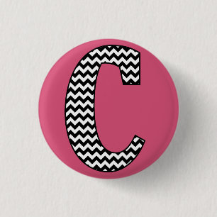 Black & White Chevron "C" Monogram Round Button Knapp