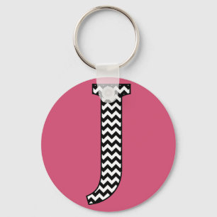 Black & White Chevron J Monogram Basic Keychain Nyckelring