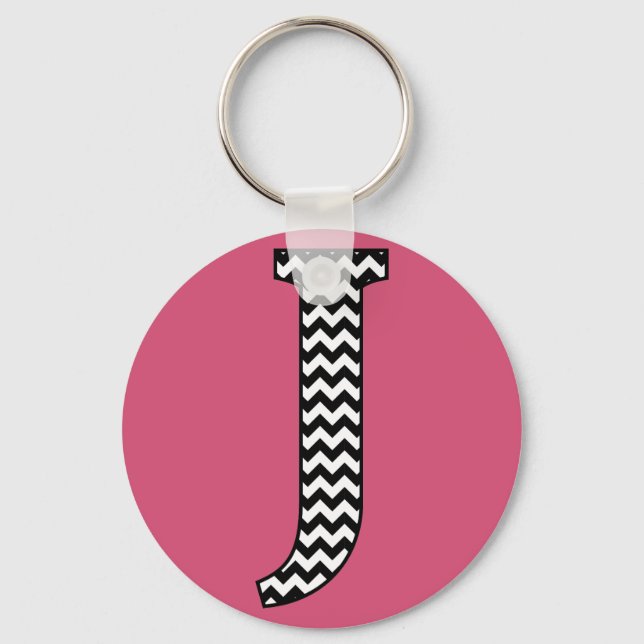 Black & White Chevron J Monogram Basic Keychain Nyckelring (Framsida)