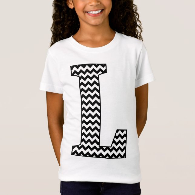 Black & White Chevron L Monogram Girl's T-Shirt (Framsida)