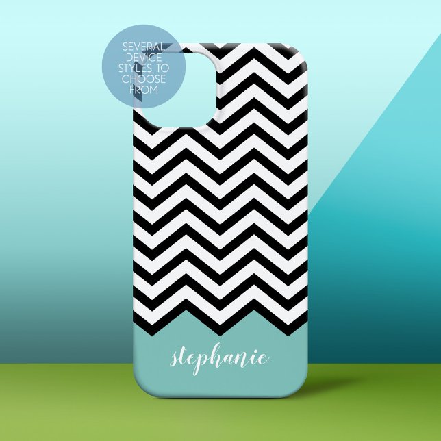 Black White Chevron Lägg till ditt namntest (Personalized Phone Case)