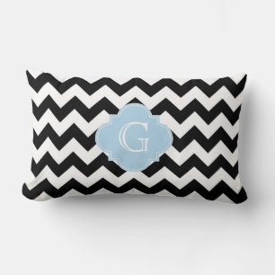 Black White Chevron Lt Blue Quatrefoil Monogram Lumbarkudde