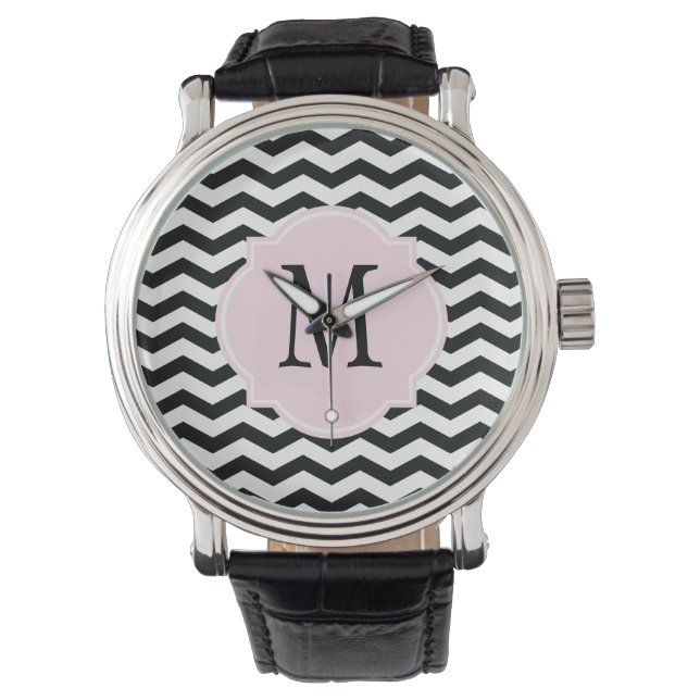 Black & White Chevron Mönster Armbandsur (Framsida)