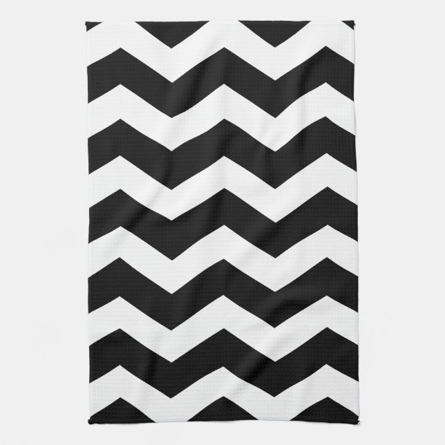 Black & White Chevron Mönster Kökshandduk (Vertikal)