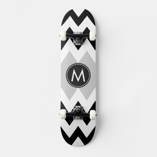 Black White Chevron Mönster Old School Skateboard Bräda 18 Cm (Framsida)