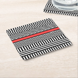 BLACK WHITE CHEVRON RAND + RED BAND UNDERLÄGG PAPPER KVADRAT