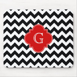 Black White Chevron Red Quatrefoil Monogram Musmatta