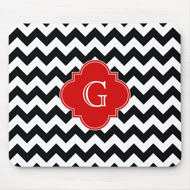 Black White Chevron Red Quatrefoil Monogram Musmatta (Framsidan)