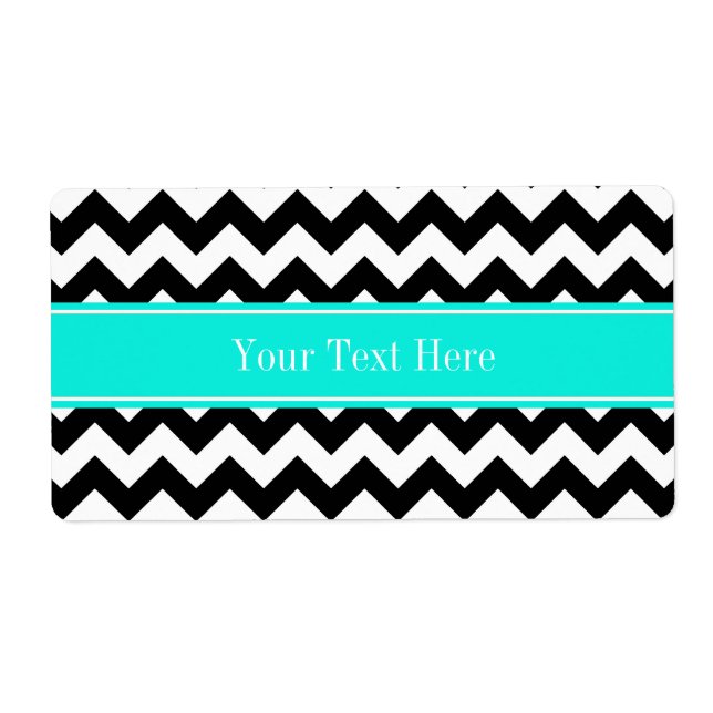 Black White Chevron Zig Zag Brt Aqua Namn Monogram Fraktsedel (Framsidan)