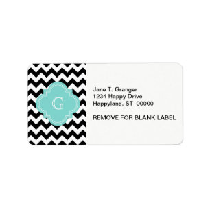 Black White Chevron Zig-Zag Turcos Monogram Adressetikett