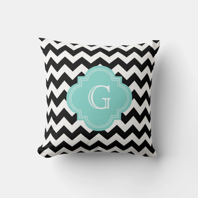 Black White Chevron Zig-Zag Turcos Monogram Kudde (Framsida)