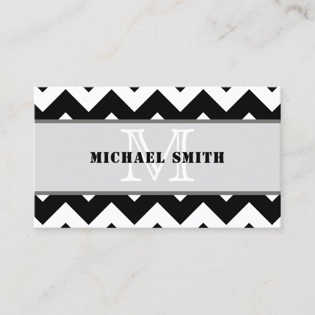 Black White Chevron Zigzag Monogram #2 Visitkort (Framsida)