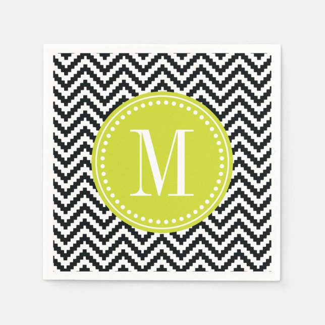 Black & White Chic Aztec Chevron Monogrammed Pappersservett (Framsidan)
