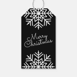 Black & White Chic Merry Christmas w/ Snowflakes Presentetikett