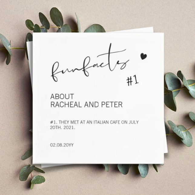 Black White Chic Modern Roligt Facts Script Bröllo Pappersservett (Skapare uppladdad)