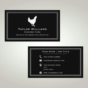 Black White Chicken Farm Animal Egg Farmer Poultry Visitkort