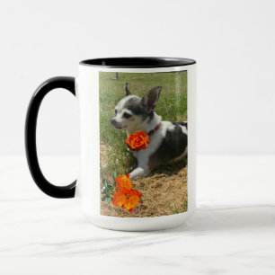 Black White Chihuahua med Orange Ro inspiration Mugg