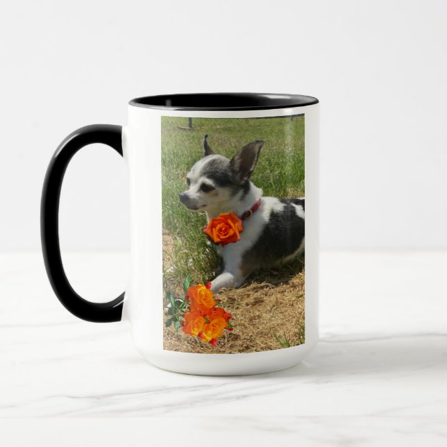 Black White Chihuahua med Orange Ro inspiration Mugg (Vänster)