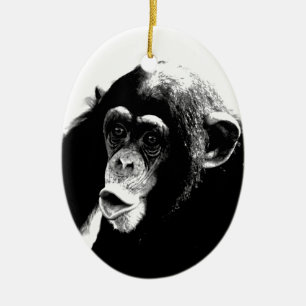 Black White Chimpanzee Julgransprydnad Keramik