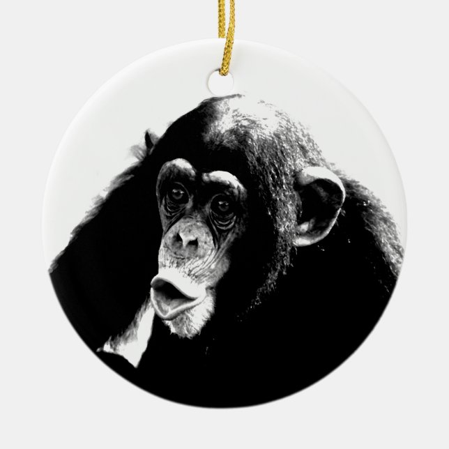 Black White Chimpanzee Julgransprydnad Keramik (Framsidan)