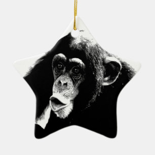 Black White Chimpanzee Julgransprydnad Keramik