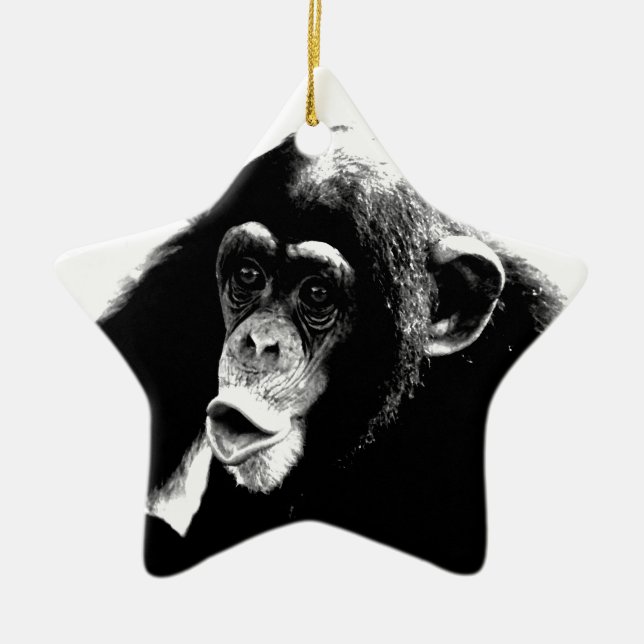 Black White Chimpanzee Julgransprydnad Keramik (Framsidan)