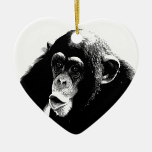 Black White Chimpanzee Julgransprydnad Keramik