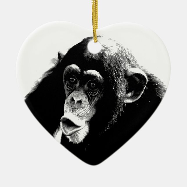 Black White Chimpanzee Julgransprydnad Keramik (Framsidan)