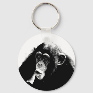 Black White Chimpanzee Nyckelring