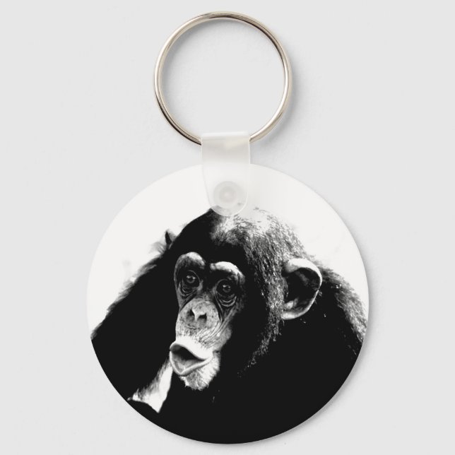 Black White Chimpanzee Nyckelring (Framsida)