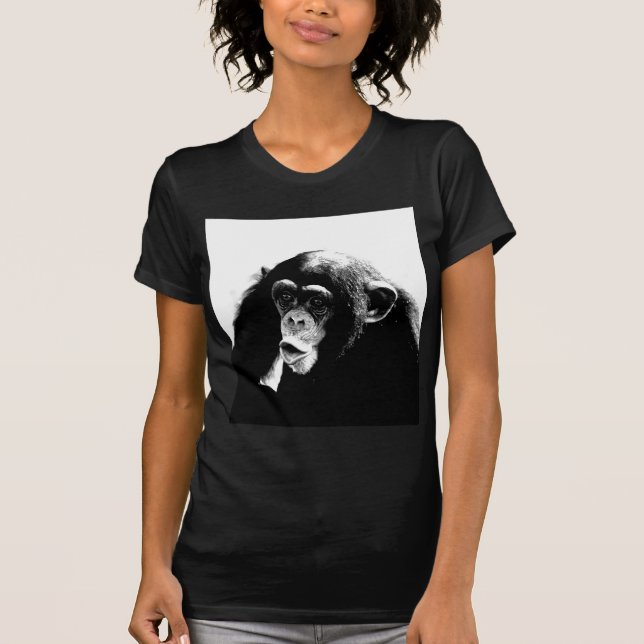Black White Chimpanzee T Shirt (Framsida)
