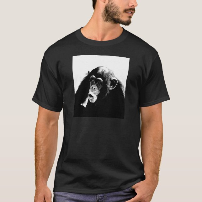 Black White Chimpanzee Tee Shirt (Framsida)