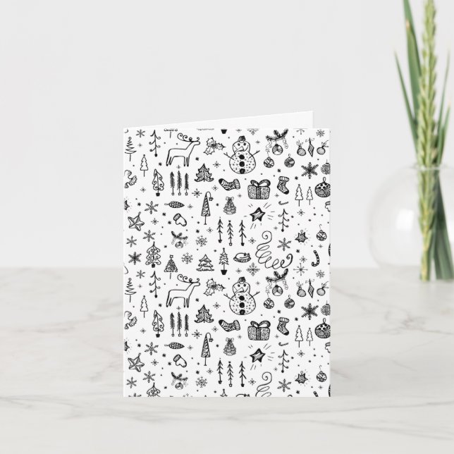 Black & White Christmas Icons Pattern – Cute  Inbjudan (Framsida)