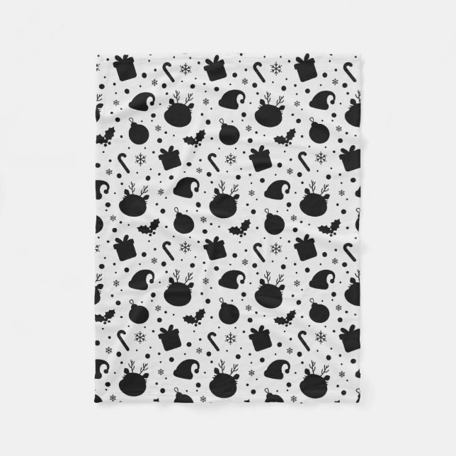 Black White Christmas Seamless Pattern Fleecefilt (Framsidan)